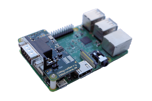 CANgineBerry mounted on a Raspberry Pi